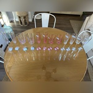 Pair of David Tutera Heart Wedding Iridescent/Rose Champagne Flutes Wine Glasses